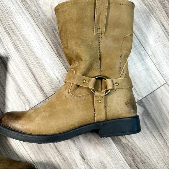 Frye Harness Pull On Dark Tan Leather Short Boots - Picture 4 of 10